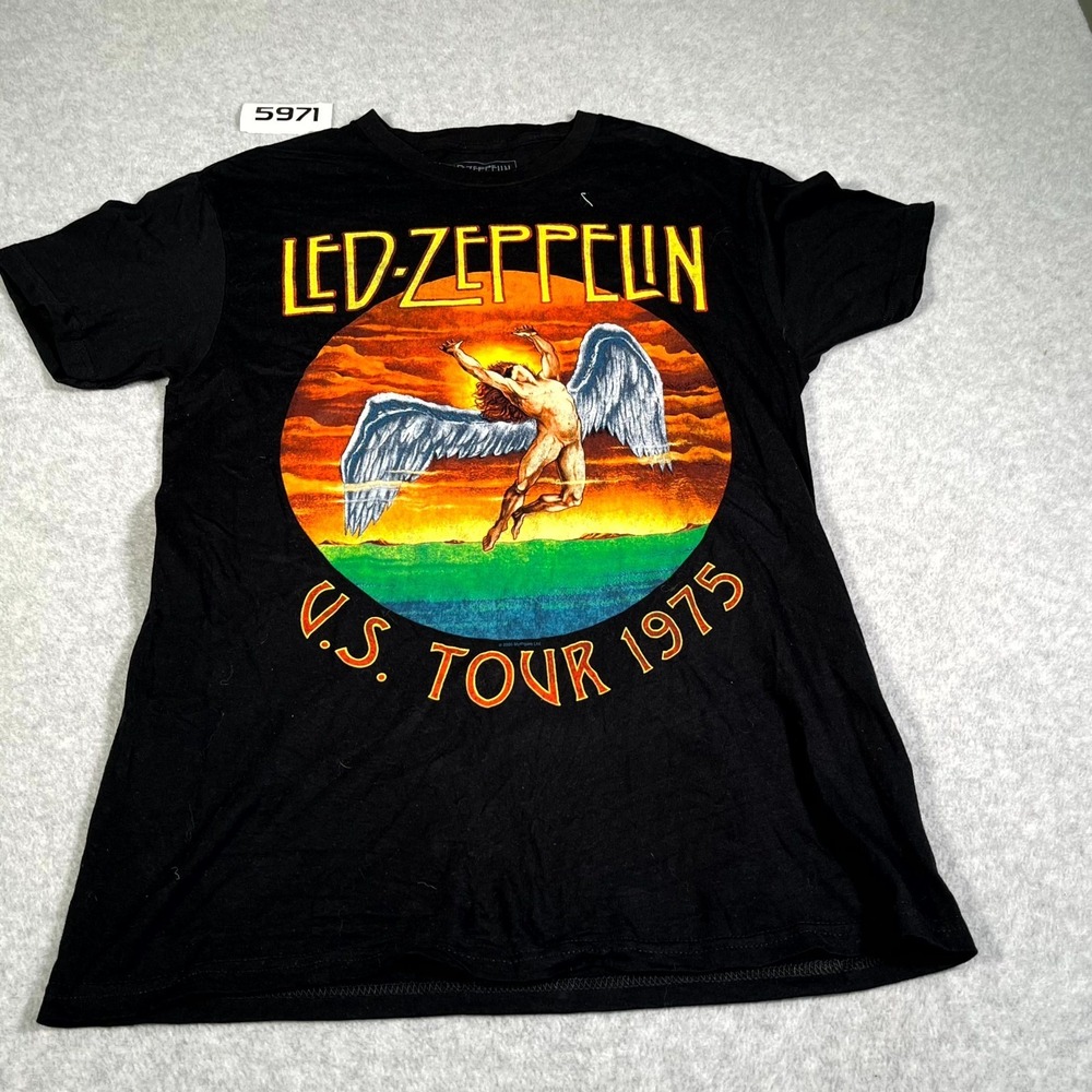 Led Zeppelin T Shirt Mens Medium Black U.S. Tour 1975 Graphic Print Cotton